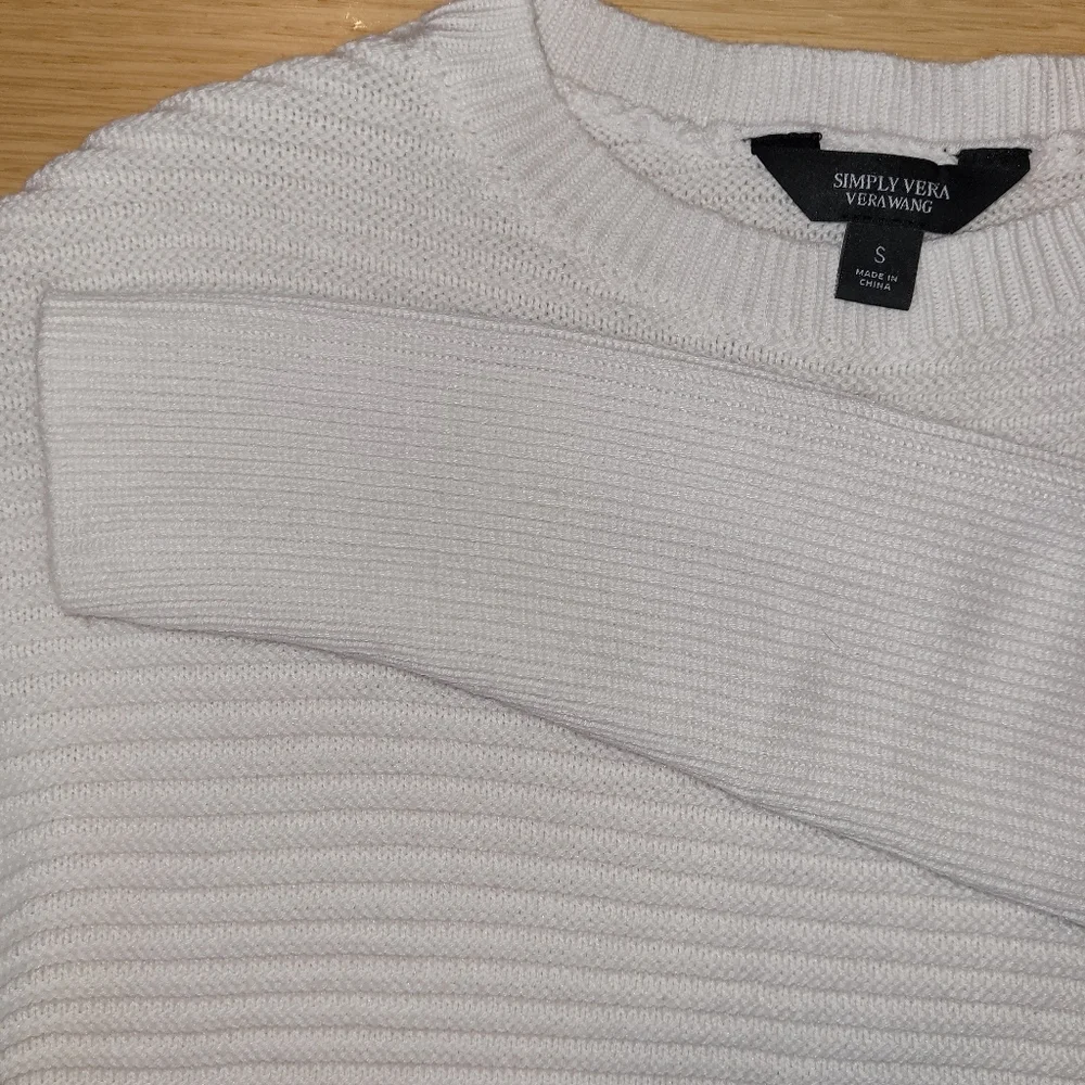 Simply Vera Wang White Double Hem Knit Sweater - Picture 5 of 6